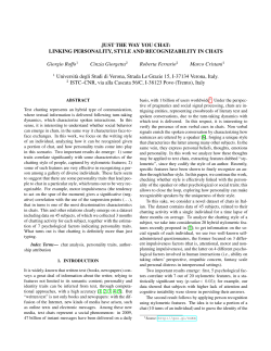 JUST THE WAY YOU CHAT: LINKING PERSONALITY, STYLE