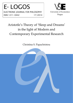 Aristotle`s Theory of `Sleep and Dreams` in the light of Modern