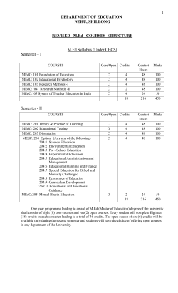 DEPARTMENT OF EDCUATION NEHU, SHILLONG REVISED M.Ed