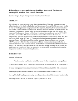 Effect of temperature and time on the ciliary function of Tetrahymena