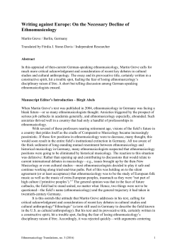 Writing against Europe: On the Necessary Decline of Ethnomusicology