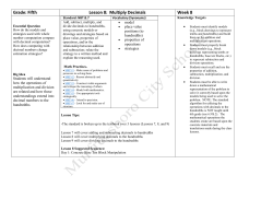 Grade: Fifth Lesson 8: Multiply Decimals Week 8