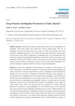 Frog Swarms: Earthquake Precursors or False Alarms?