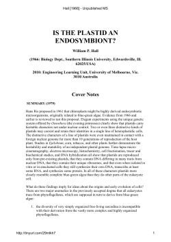 Is the Plastid an Endosymbiont - evolutionary biology of species and