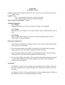 Lesson Plan by Whitley Starnes Lesson: Persuasive Letters using