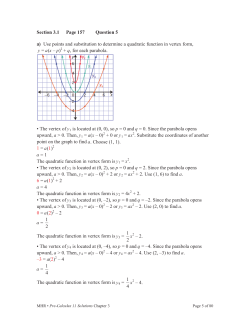 Use points and substitution to determine a quadratic function in