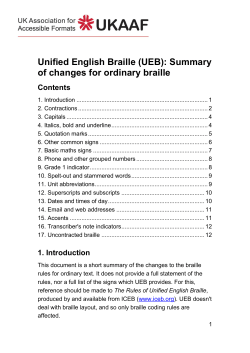 (UEB): Summary of changes for ordinary braille