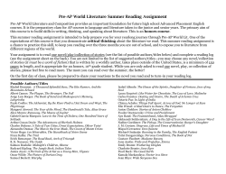 Pre-AP World Literature Summer Reading Assignment