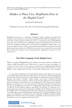 Hidden in Plain View: Brajbhasha Poets at the Mughal Court