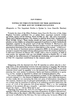 JAN FIRBAS NOTES ON THE FUNCTION OF THE SENTENCE IN