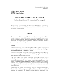 REVISION OF MONOGRAPH ON TABLETS Tablets