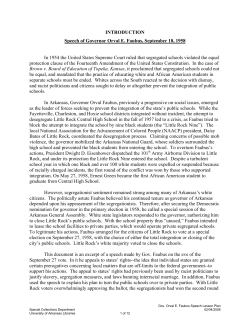 INTRODUCTION Speech of Governor Orval E. Faubus