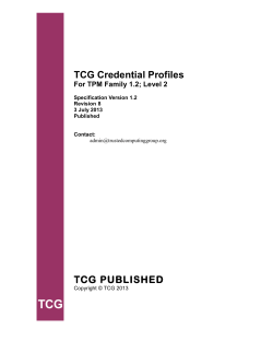 TCG Credential Profiles TCG PUBLISHED PUBLISHED PUBLISHED