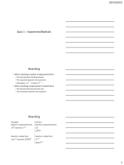 Quiz 1 &ndash; Exponents/Radicals