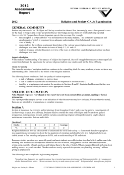 2012 Religion and Society examination assessment report