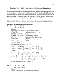 Section 11.6 – Solving System of Nonlinear Equations