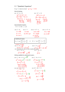 2.3 "Quadratic Equations" - www .alexandria .k12 .mn .us