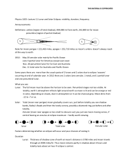 Physics 1025: Lecture 11 Lunar and Solar Eclipses: visibility