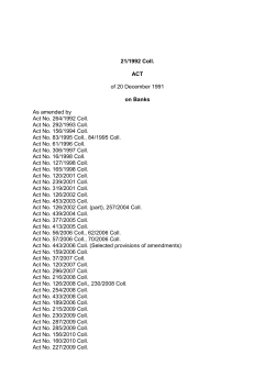 21/1992 Coll. ACT of 20 December 1991 on Banks As amended by