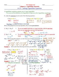 8.4 A – Solving Logarithmic Equations