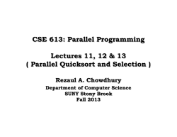 Parallel Quicksort and Selection - Computer Science, Stony Brook