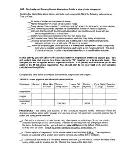 LAB: Synthesis and Composition of Magnesium Oxide, a binary