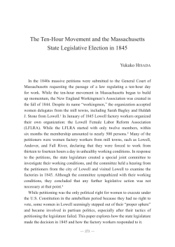 The Ten-Hour Movement and the Massachusetts State Legislative