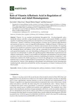 Role of Vitamin A/Retinoic Acid in Regulation of Embryonic and