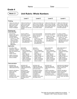 Grade 4 Unit Rubric: Whole Numbers