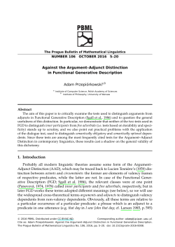 Against the Argument&ndash;Adjunct Distinction in Functional Generative