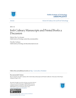 Irish Culinary Manuscripts and Printed Books:a