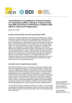Joint statement on asylum and refugee policy, BDI, BDA and ZDH