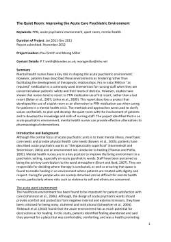 The Quiet Room: Improving the Acute Care Psychiatric Environment