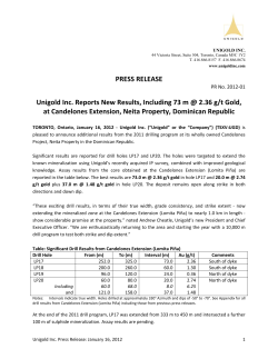 Unigold Inc. Reports New Results, Including 73 m @ 2.36 g/t Gold