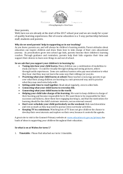 Dear parents, Well, here we are already at the start of the 2017