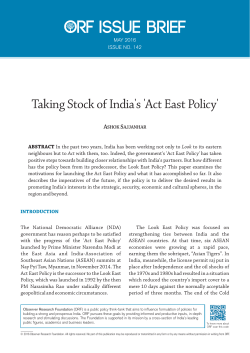 Taking Stock of India`s `Act East Policy`