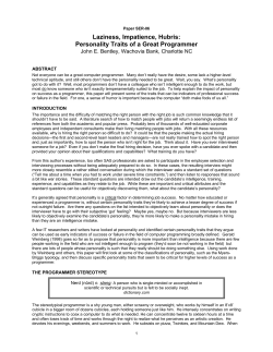 SER06-05: Laziness, Impatience, Hubris: Personality Traits of a
