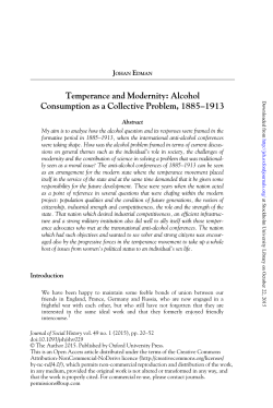 Temperance and Modernity: Alcohol Consumption as a