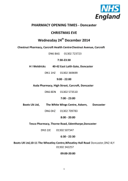 PHARMACY OPENING TIMES - Doncaster CHRISTMAS EVE