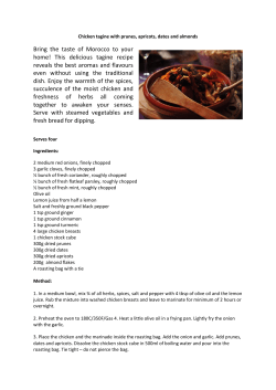 Chicken tagine with prunes, apricots, dates and almonds