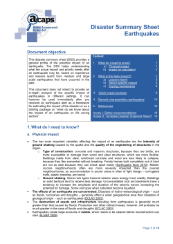 1. 2. Disaster Summary Sheet 3. Earthquakes