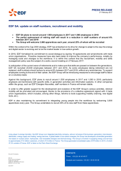 EDF SA: update on staff numbers, recruitment and mobility
