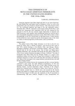 THE EXPERIENCE OF MUSA DAGH ARMENIAN IMMIGRANTS IN