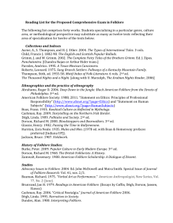 Reading List for the Proposed Comprehensive Exam in Folklore The