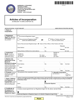 Domestic (Nevada) Corporation Articles of Incorporation