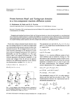 Fronts between Hopf- and Turing-type domains in a two