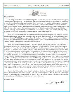 Dear Parishioners, One of my favorite feast days of the church year