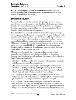 Georgia Science Standard S7L1.b Grade 7