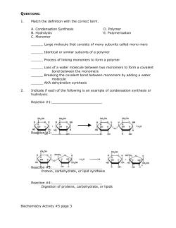 1. Match the definition with the correct term. A. Condensation
