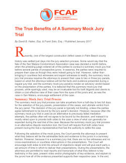 The True Benefits of A Summary Mock Jury Trial